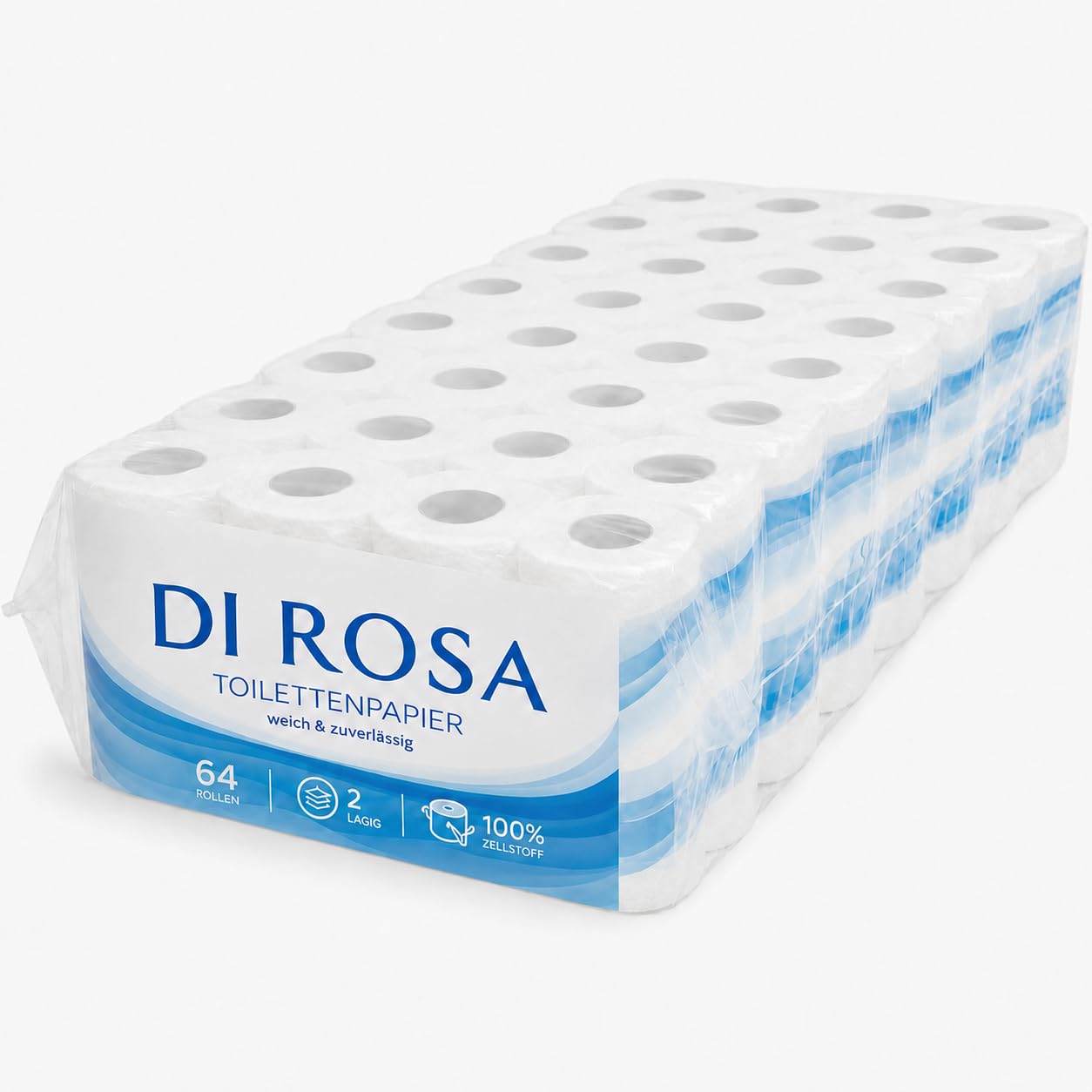 Tualetes papīrs Di Rosa, 2 slāņi, 64 ruļļi, 9600 loksnes, mīksts un labi uzsūcošs, XXL