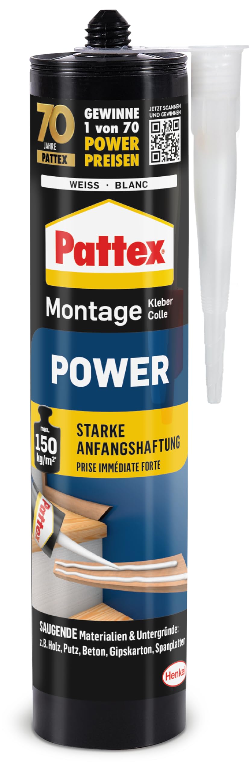 Montāžas līme Pattex Montagekleber Power, būvniecības līme ar spēcīgu sākotnējo saķeri, 1x370g