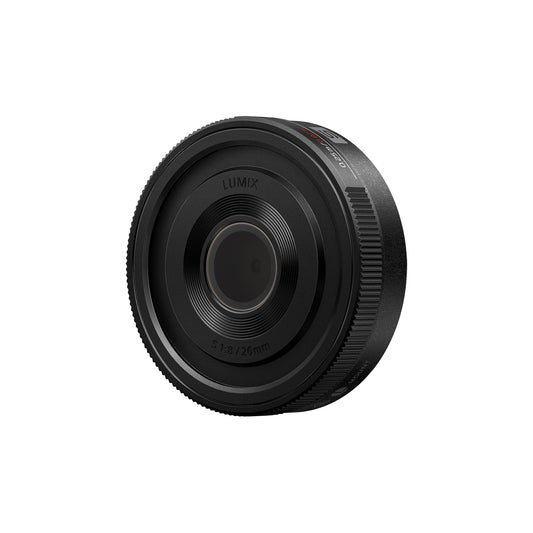 Panasonic Lumix S-R26E 26 mm F8 L-Mount objektīvs, pilna formāta platleņķa kameru objektīvs, fiksētais fokusa attālums, manuālais fokuss, mehāniskais fokusa gredzens, 58 g, melns