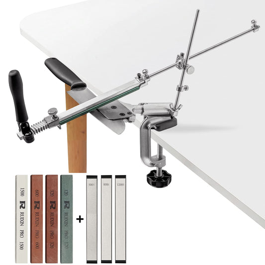 RUIXIN PRO RX-008 Profesionāls nažu asinātājs ar 7 slīpēšanas akmeņiem, 360° rotējošs, flip dizains, fiksēts leņķis, nerūsējošais tērauds, virtuve, pavāra naži, slīpēšanas materiāls, turēšanas sistēma