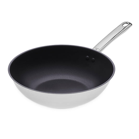 Gerlach Solide Lite Wok - 28 cm stainless steel, induction-compatible, non-stick frying pan for gas and electric stoves.