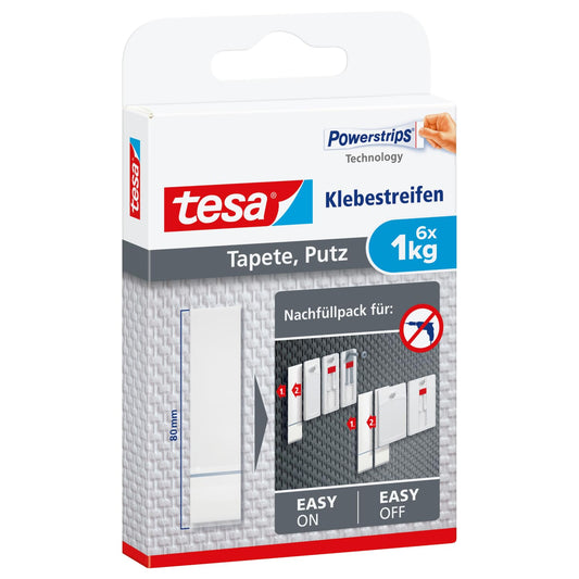 tesa Powerstrips Tapete & Putz - 1 kg - 1 x 6 divpusējas līmplēves