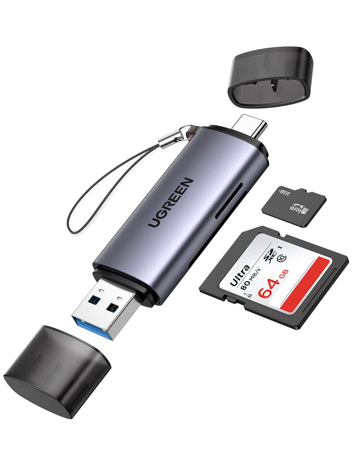UGREEN 2-in-1 SD karšu lasītājs ar USB C un USB A, Micro SD karšu lasītājs, SD 3.0
