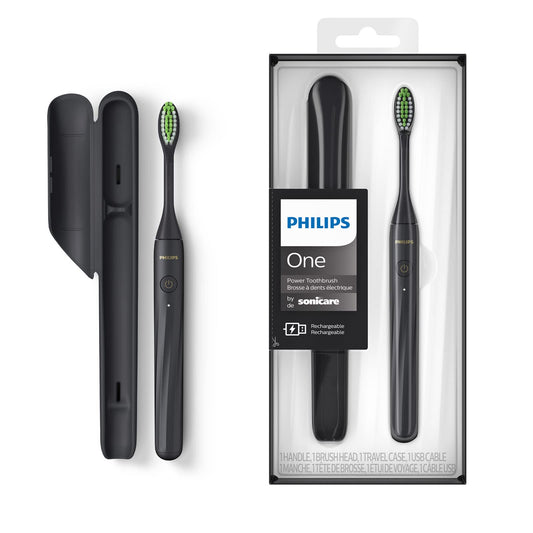 Philips One elektriskā zobu birste ar USB uzlādi, matēta melna (modelis HY1200/26)