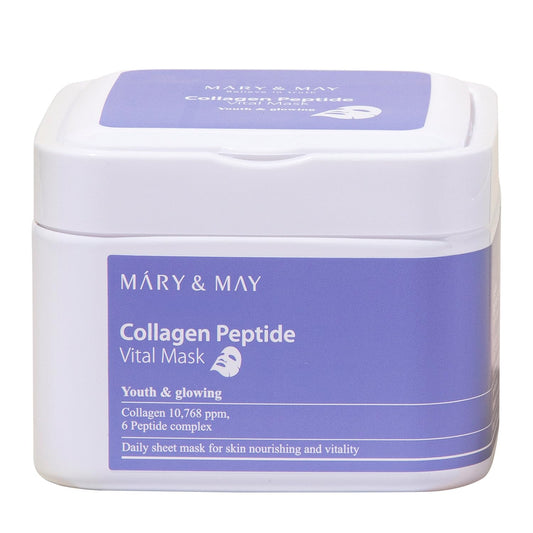 Lapu maska Mary&May Collagen Peptide, 30 gab., ar hidrolizētu kolagēnu un 6 peptīdiem