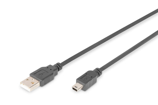 USB 2.0 kabelis DIGITUS – 1 m – USB A uz Mini B (5 pin) – 480 Mbit/s