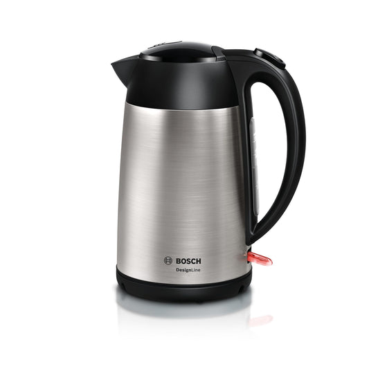 Bosch DesignLine bezvadu tējkanna - 1,7 L, 2400 W, nerūsējošais tērauds, krūzīšu indikators, pārkaršanas aizsardzība.