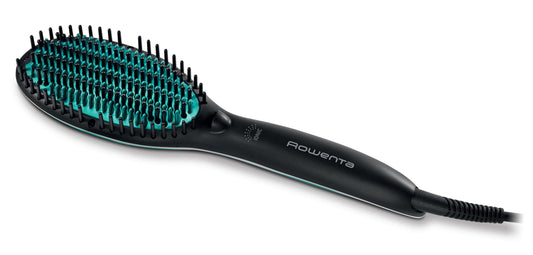 Rowenta Powerstraight izlīdzināšanas suka, CF5820, visi matu tipi, izlīdzināšana ar trīskāršu iedarbību, mirdzoša spīduma, regulējamas temperatūras, aizsargāti mati, 1.8 m, melna zaļa