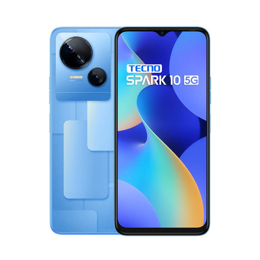 Tecno Mobile Spark 10 5G - Android, Dual SIM, 4GB RAM, 64GB storage, 50MP dual camera, 1612 x 720 HD+ display, Meta Blue