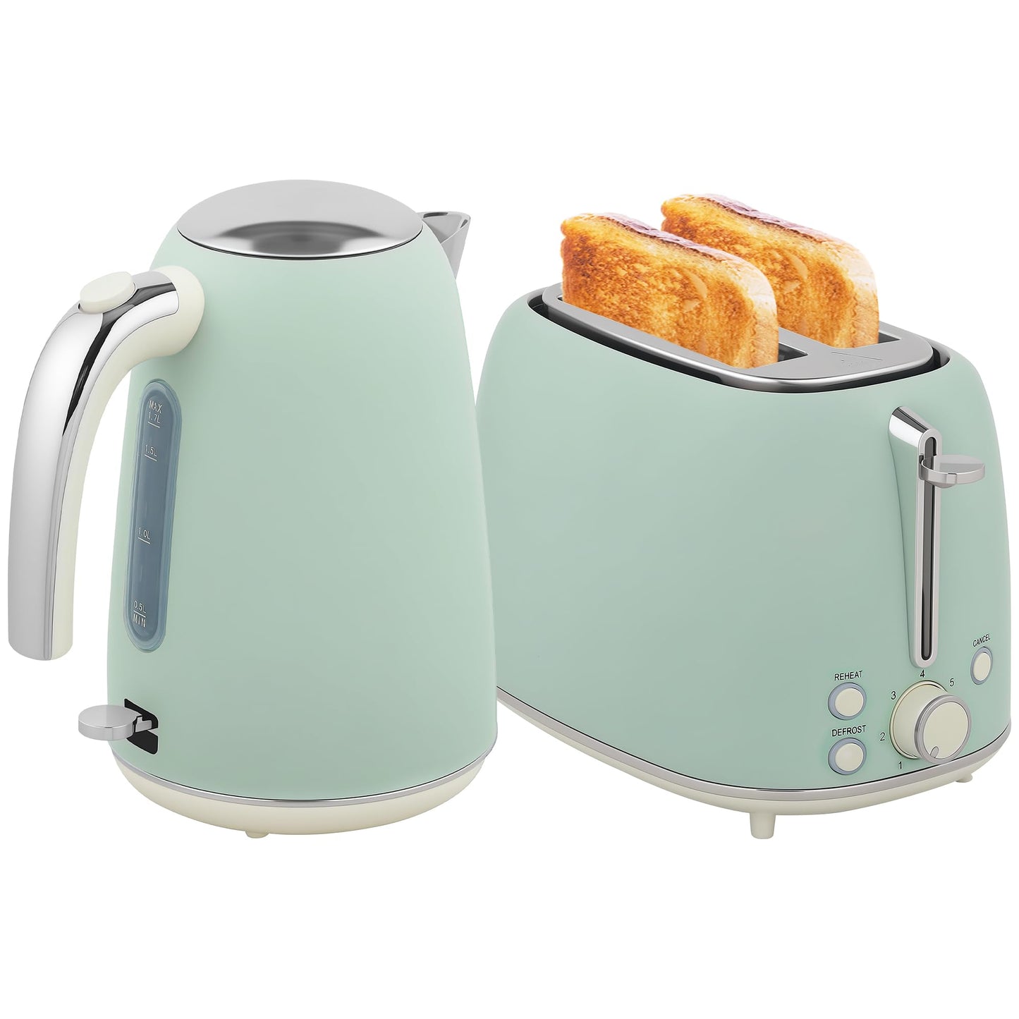 HOMCOM tējkanna un tosteris, nerūsējošais tērauds, 2200W, 1.7L, zaļš