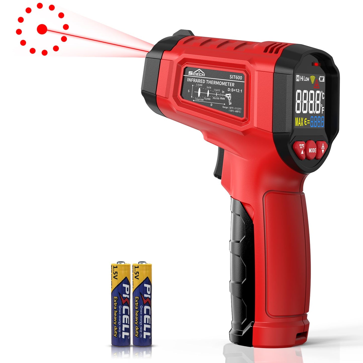 Infrasarkanais termometrs SQECH, temperatūras mērītājs -50℃~ 600℃(-58℉~1112℉)