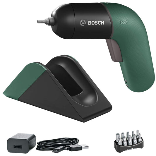 Bosch IXO Screwdriver - 6th Gen, built-in battery, charging station, Micro-USB, adjustable speed, cardboard packaging