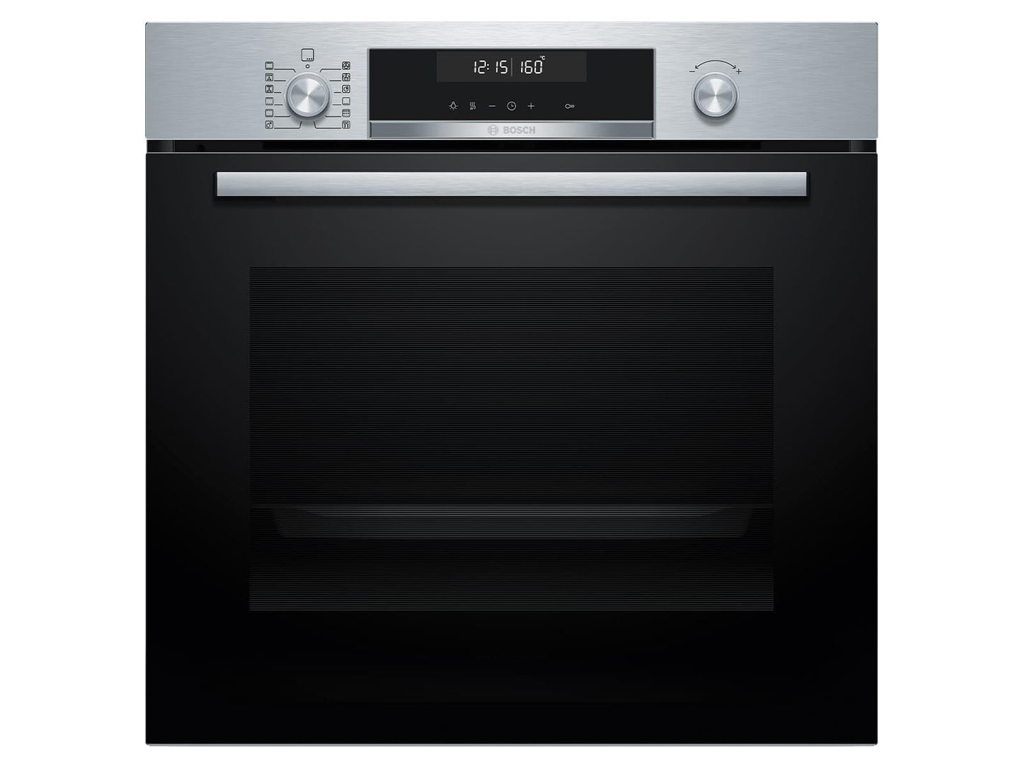Bosch HBG578BS3 iebūvējamā cepeškrāsns, Serie 6, 60 x 60cm, pirolītiskā pašattīrīšanās, Air Fry funkcija, automātiskās programmas, 3D karstais gaiss, hidrolītiskā tīrīšanas palīdzība, Soft Close, LCD displejs, nerūsējošais tērauds