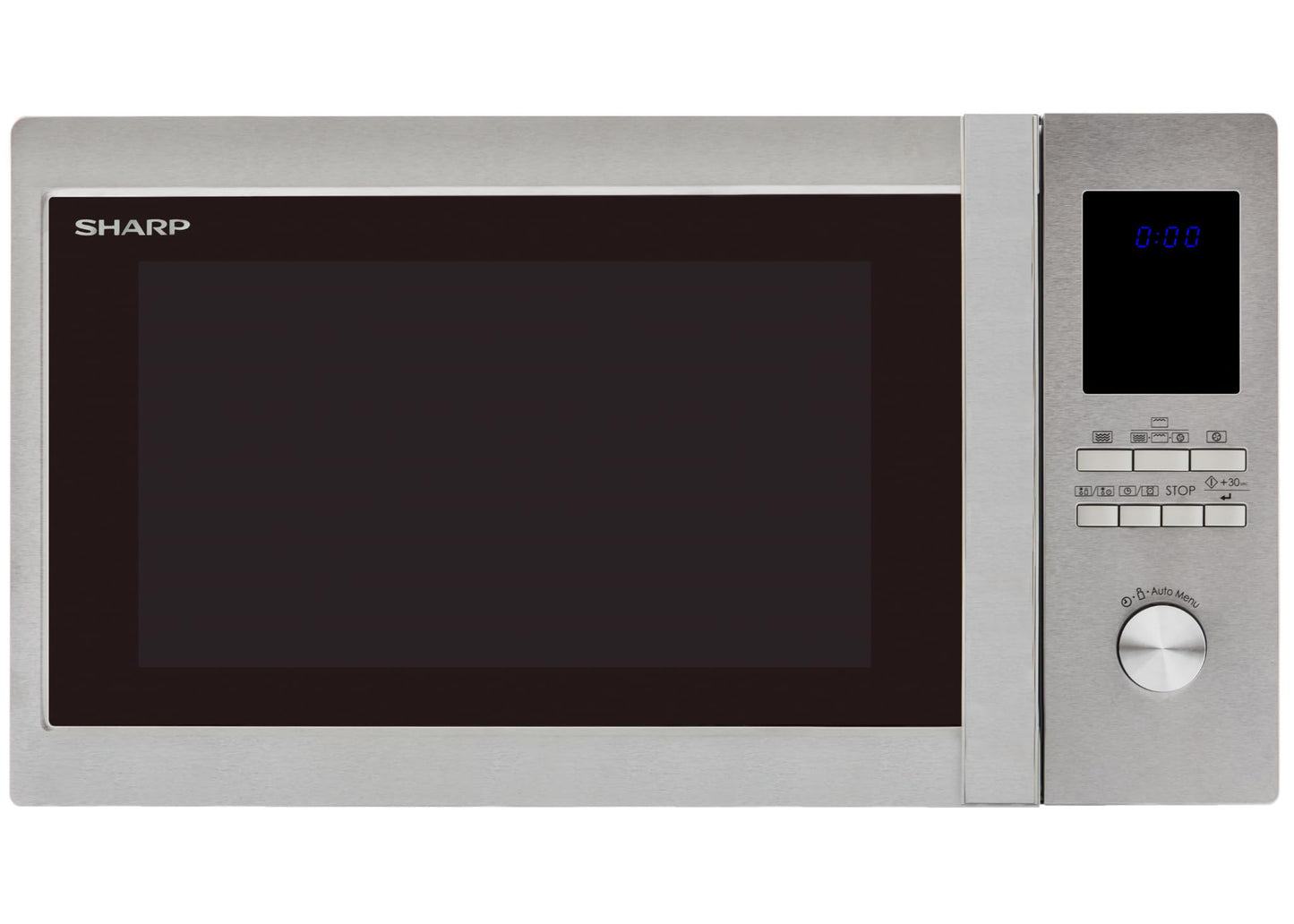 Sharp R982STWE 3-in-1 mikroviļņu krāsns ar karsto gaisu un grilu / 42 L / 1000 W / 1300 W infrasarkanais grils / 2700 W karstais gaiss / 10 automātiskās programmas / LED displejs ar pulksteni / stikla griešanas plate (34,5 cm) / nerūsējošais tērauds