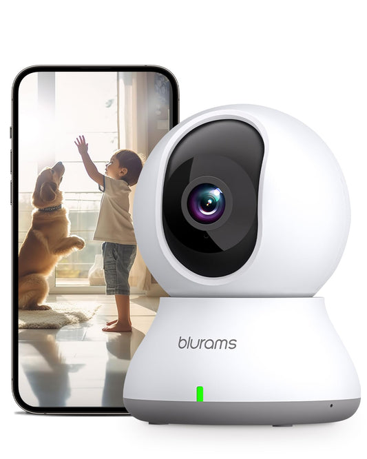 blurams 2K uzraudzības kamera iekštelpām, 360° WLAN kamera, kustības izsekošana nakts redzamība mājdzīvnieku kamera ar divvirzienu audio, saderīga ar Alexa un Google (2,4 GHz Wi-Fi)