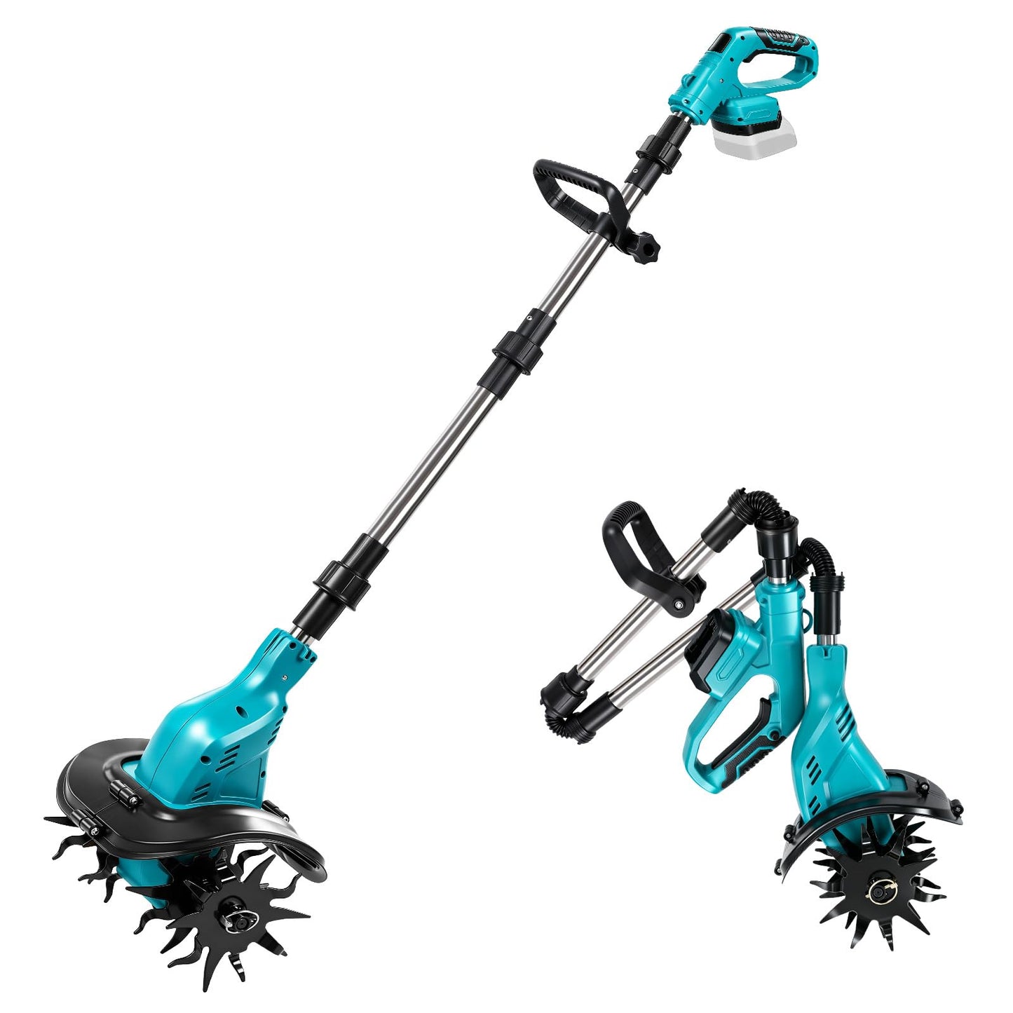 Akumulatora augsnes frēze un kultivators Makita 18V akumulatoriem, bez akumulatora, bezsuku motors, 360 apgr./min., 23cm darba platums, 16 cm darba dziļums