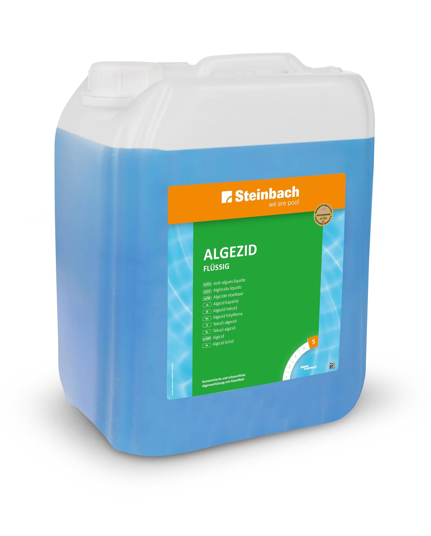 Baseina algaecīds Steinbach Poolpflege Algezid šķidrs - 0753505TV00 - 5 l - bez putām, augsti koncentrēts, novērš aļģu augšanu un noņem duļķainumu
