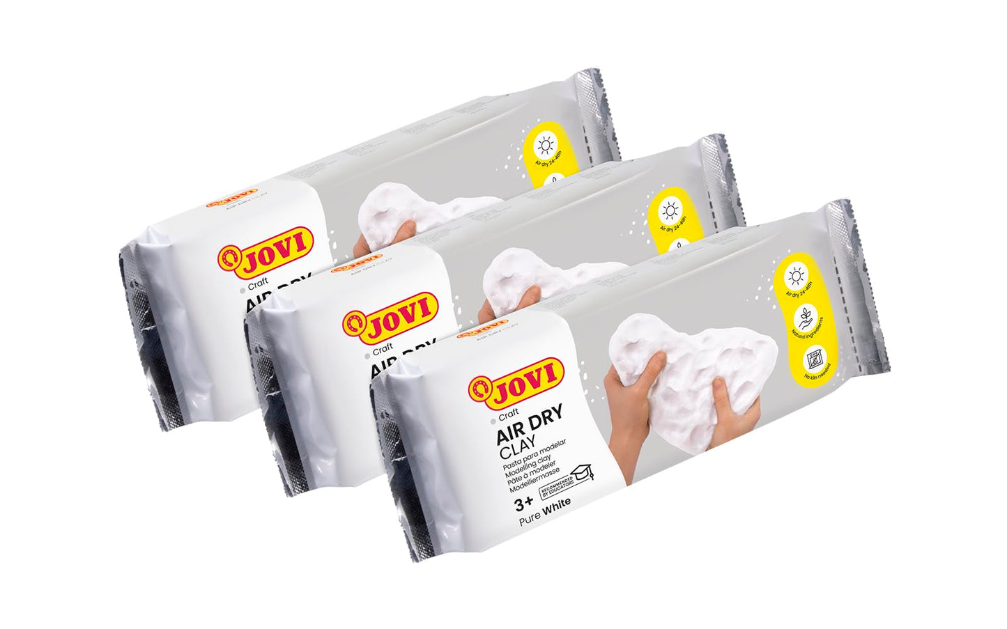 Jovi Air Dry modelēšanas masa, gatava lietošanai, gaisā žūstoša, uz mitrā māla bāzes, 250 g, balta, 3 gab.