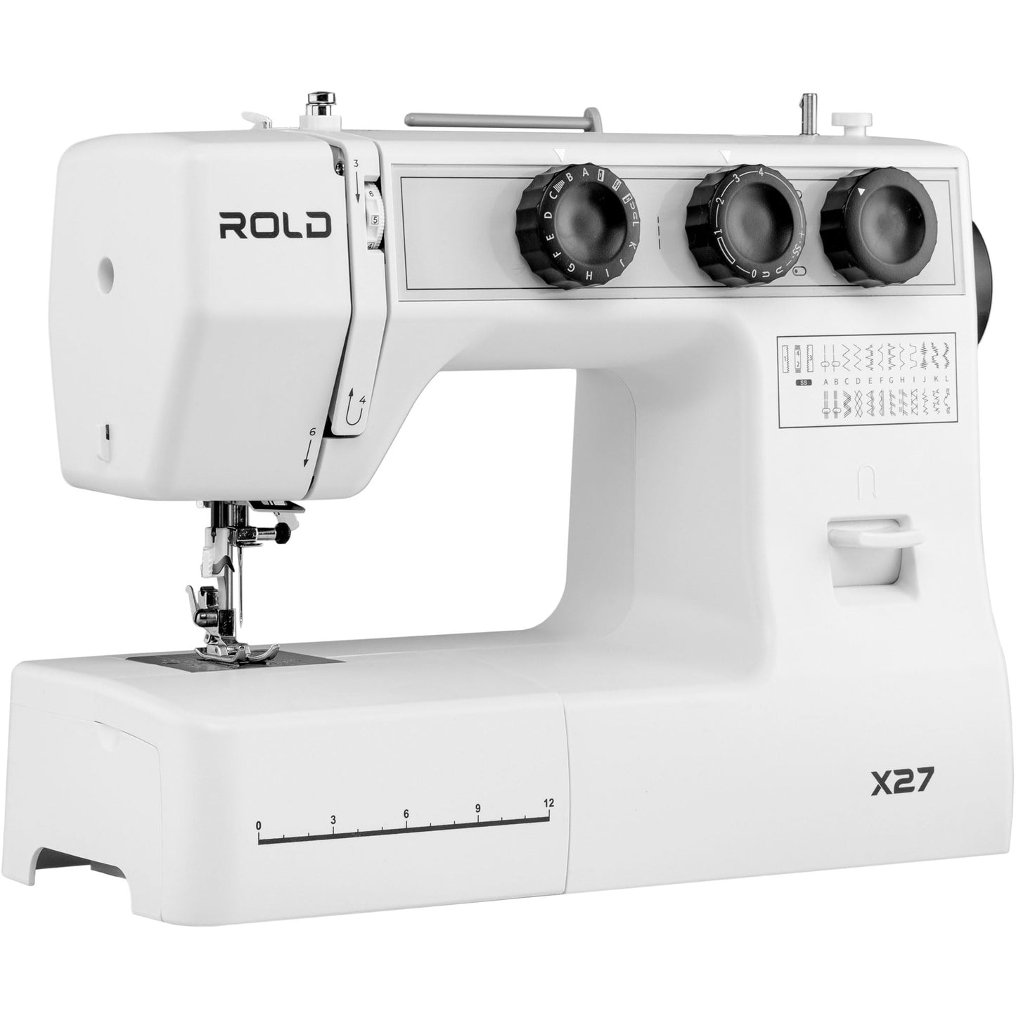 ROLD X27 mehāniskā šujmašīna ar servomotoru, 25 dūrienu programmas, automātisks adatas ievērējs, LED apgaismojums, brīvais roks, klusa un precīza