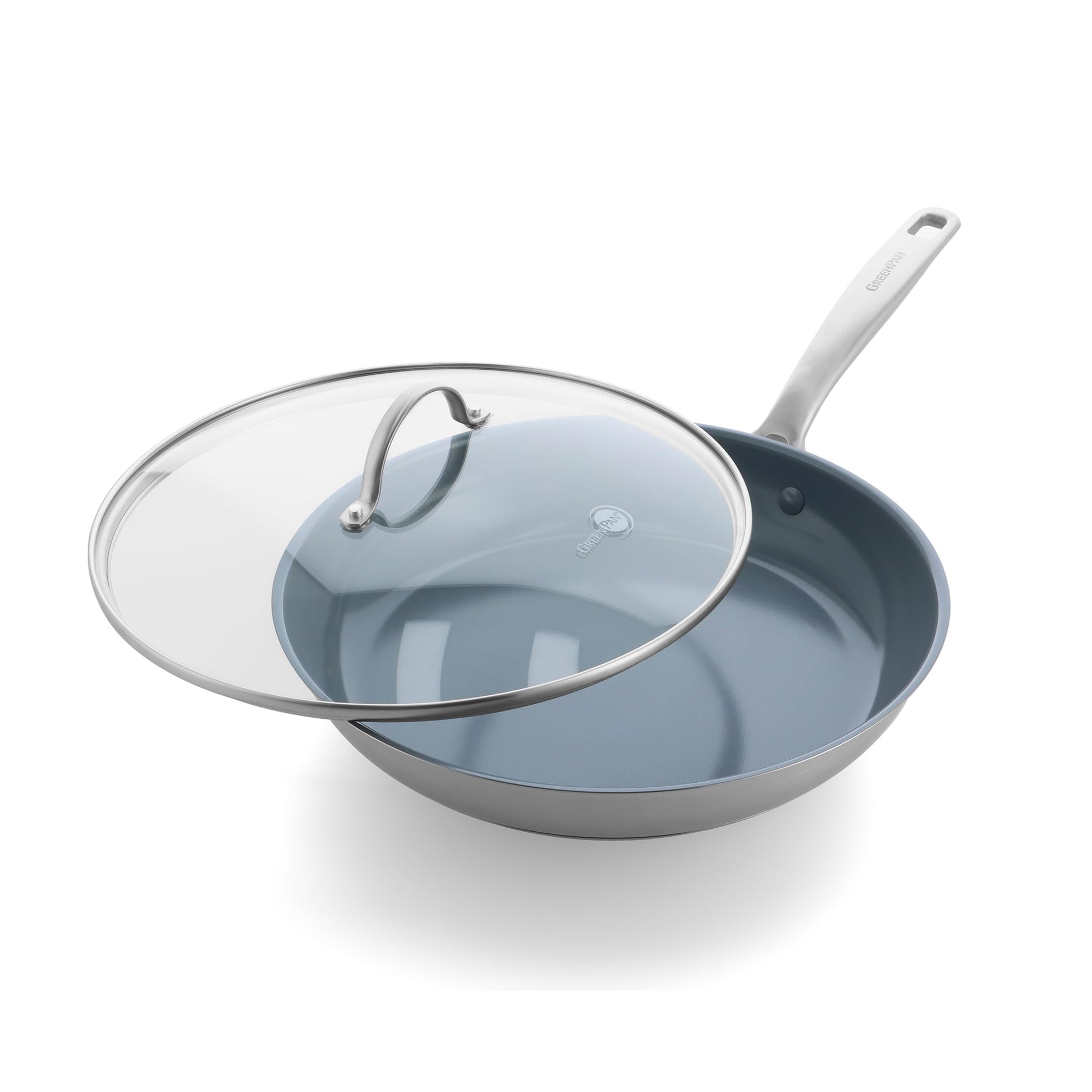 GreenPan Treviso - 30 cm stainless steel ceramic non-stick skillet with lid, PFAS-free, induction and oven safe, dishwasher safe.