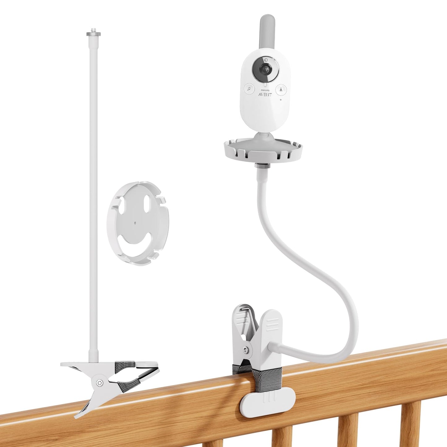 Baby monitors turētājs Philips Avent Babyphone SCD833/26, SCD843/26, SCD845/26, SCD630/26, 625, 620, elastīgs klipša turētājs Philips Avent video bērnu monitoram, Philips Babyphone kameras stiprinājums
