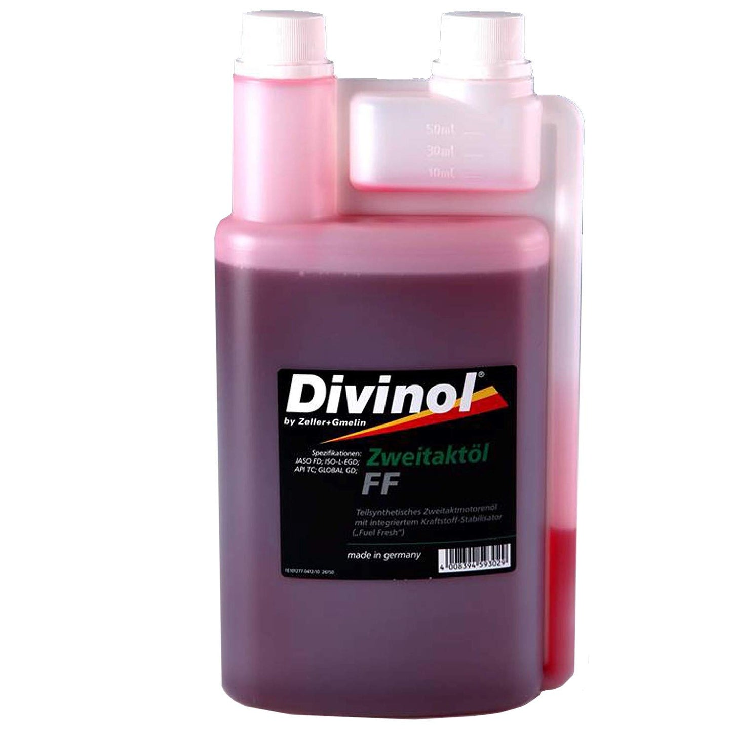 Divinol divtaktu eļļa FF 1x1 Liter Dosierflasche 2-taktu eļļa daļēji sintētiska 2T maisījuma eļļa