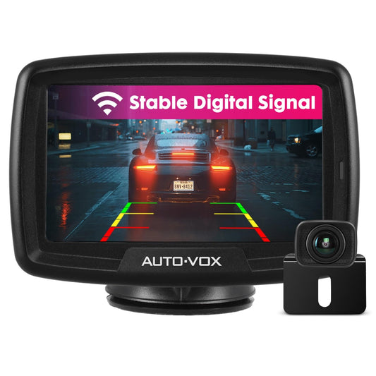 AUTO-VOX digitālā bezvadu atpakaļskata kamera CS2, bezvadu atpakaļskata kamera ar 4,3" LCD monitoru, bezvadu atpakaļskata kamera ar IP68 ūdensizturību, nakts redzamība, iekšējā antena, viegla uzstādīšana