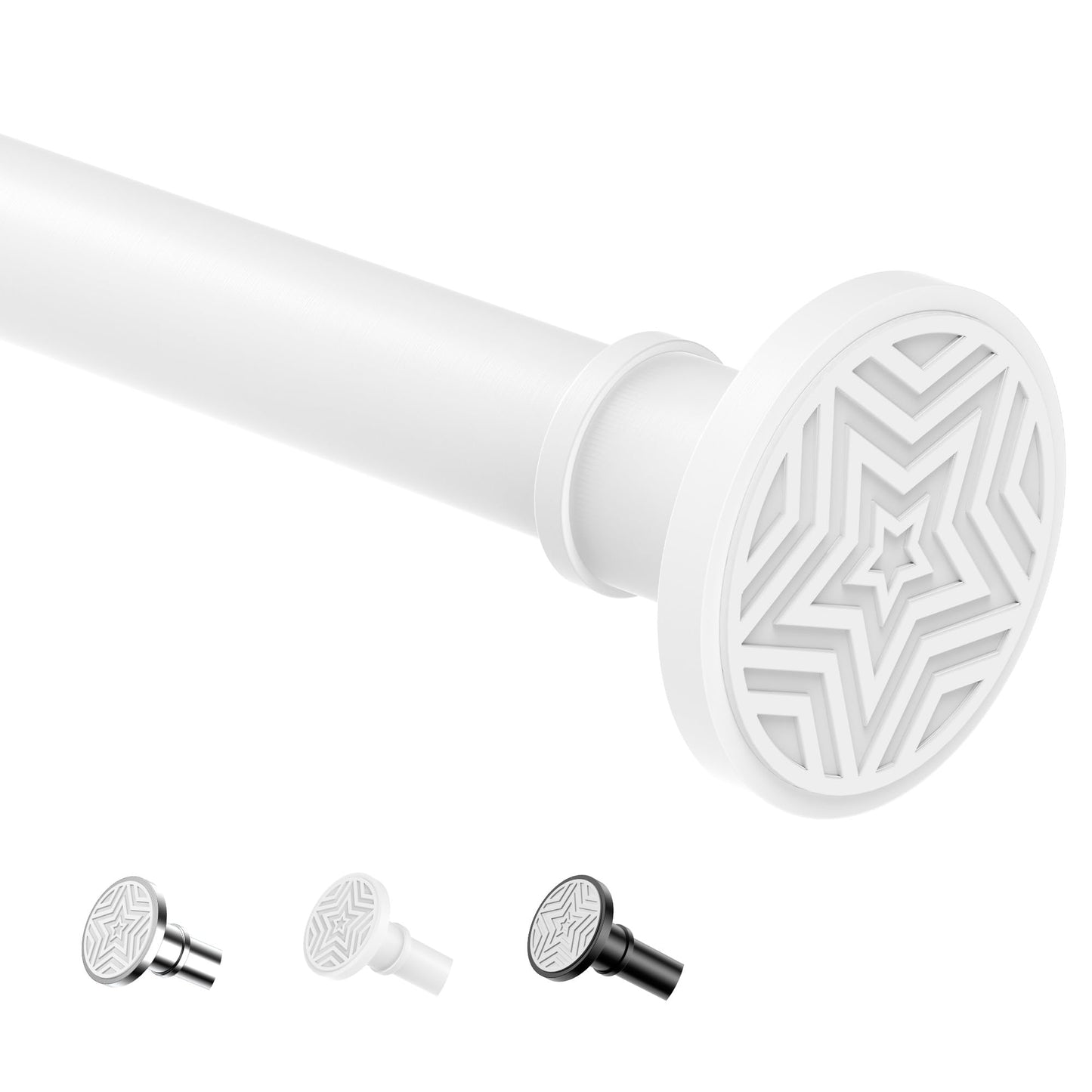 Bezurbšanas dušas aizkara stienis no nerūsējošā tērauda, 28 mm, 76–340 cm, teleskopisks iespīlējamais stienis vannas istabai, logam un skapim, balts