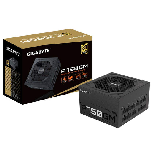 Gigabyte GP-P750GM - 750W power supply, 80 Plus Gold certified, modular cables, quiet operation, compact design.