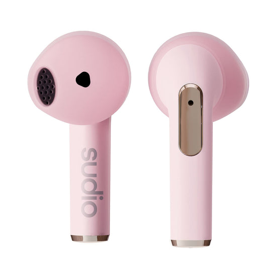 Sudio N2 Powder Pink - bezvadu Bluetooth austiņas, 30 stundu akumulators, IPX4 ūdensizturīgas, iebūvēts mikrofons.
