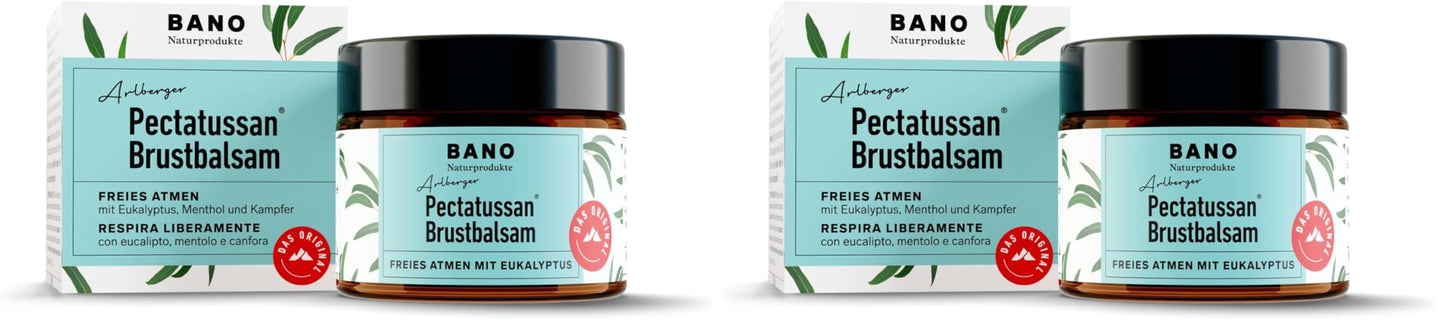 Krūšu balzams BANO Pectatussan 50 g bērniem no 3 gadiem, bez minerāleļļas, parabēniem, krāsvielām un konservantiem, 100% dabīgas sastāvdaļas, 2 iepakojums