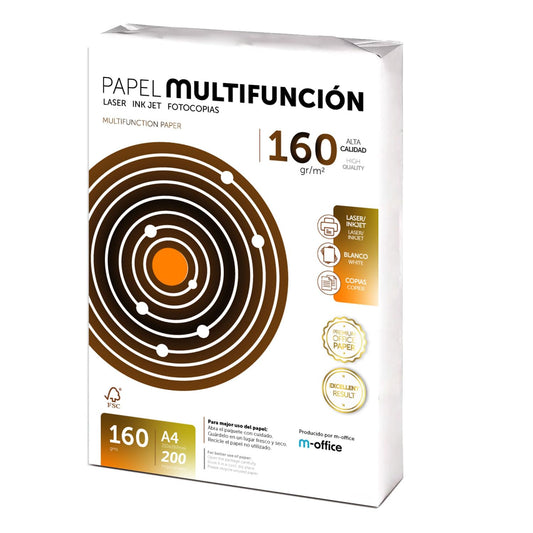 m-office A4 160gr Paper - 200 sheets, multifunctional for laser and inkjet printers, copiers, faxes, office and school use.
