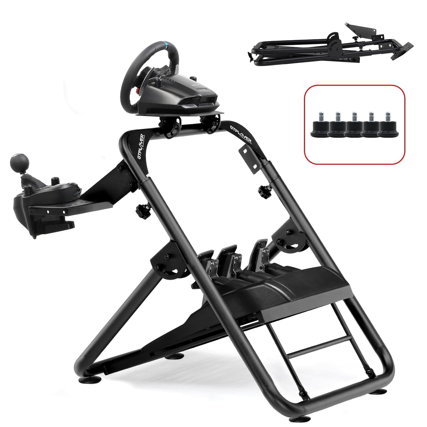 GTPLAYER Lenkradständer für Lenkrad Sim Racing Steering Wheel Stand G920 G29 G25 G27 G923 T300RS, mit Schalthebelhalterung, Höhe und Winkel verstellbar