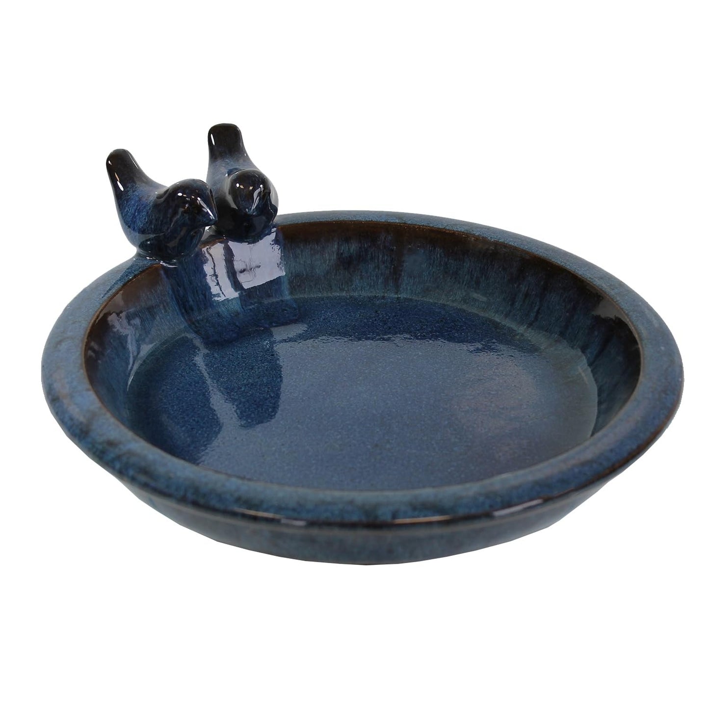 Putnu dzirdne colourliving | Vogeltränke Winterfest, apaļa 30 cm, glazēta keramika, ar 2 dekoratīviem putniem, dārza putnu vanna (antikzila)