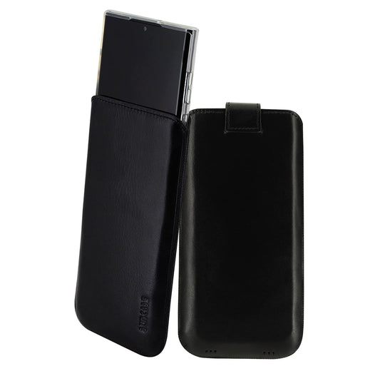 Samsung Galaxy S24 Ultra 5G ādas maciņš Suncase ar izvelkamu mēlīti papildu vāciņam, melns