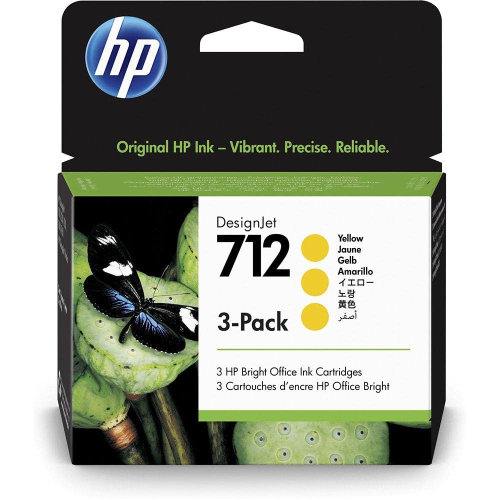 HP 712 Yellow Ink Cartridge - 29 ml, compatible with DesignJet T650, T630, T250, T230, Studio, and HP 713 printheads.
