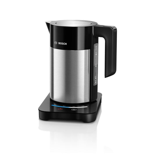 Bosch bezvadu tējkanna TWK7203 - automātiskā izslēgšanās, 7 temperatūras iestatījumi, 1,7 L, 2200 W, melna