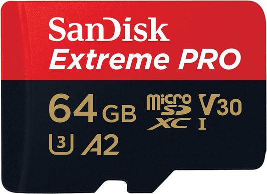 SanDisk 64 GB Extreme PRO microSDXC karte + SD adapteris + RescuePRO Deluxe, līdz 200 MB/s, ar A2 lietotņu veiktspēju, UHS-I, Class 10, U3, V30