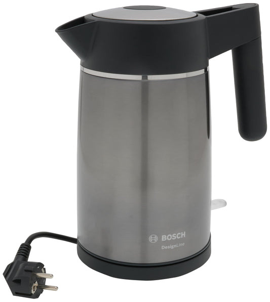 Bosch bezvadu tējkanna DesignLine TWK5P475 - 1,7 L, 2400 W, krūzīšu indikators, pārkaršanas aizsardzība, pelēka.