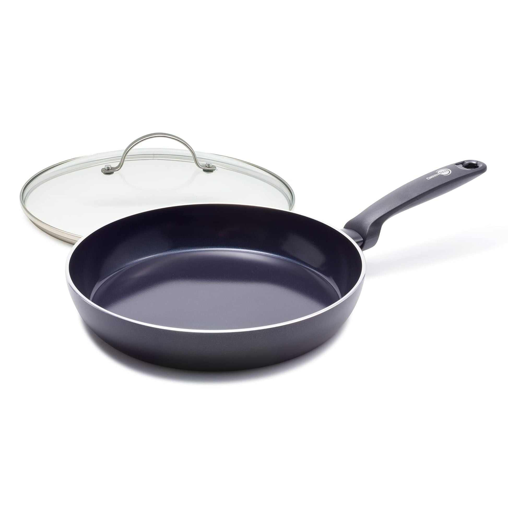 GreenPan 30 cm Induction Frying Pan - Non-toxic ceramic coating, oven-safe, dishwasher-safe, stainless steel handle, black.