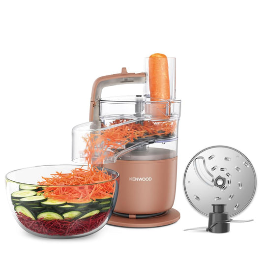 Kenwood MultiPro Go FDP22.130RD, virtuves kombains, griešana, šķēlēšana, rīvēšana, samazināšana biezenī un mīcīšana, 360° Express Serve, bļoda 1,3 l, mīcīšanas asmeņi, 4 mm disks, 650 W, tonis sarkans