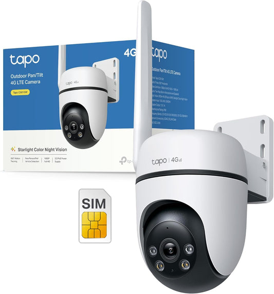 Tapo C501GW 360° uzraudzības kamera ar SIM karti, nav nepieciešams Wi-Fi, Starlight krāsainā nakts redzamība, bezmaksas AI atpazīšana, DC/PoE barošana, 1080P, IP66, vietējā un mākoņu glabāšana