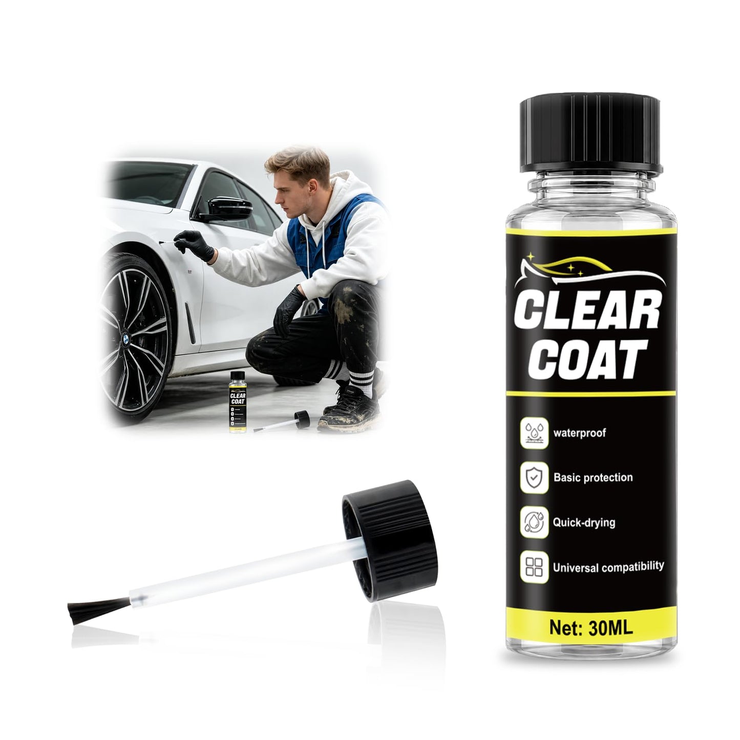 Auto lakojums Allony, 30ML caurspīdīgs spīdīgs lakas pārklājums, mazu skrāpējumu remontam