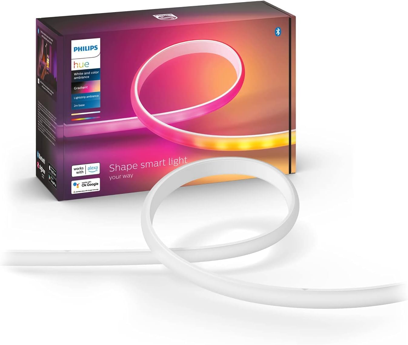 Philips Hue White & Color Ambiance Gradient Lightstrip bāzes komplekts, 2 m, dimmējama LED sloksne Hue apgaismojuma sistēmai ar 16 miljoniem krāsu un krāsu pārejām, vieda gaismas vadība ar balsi vai lietotni