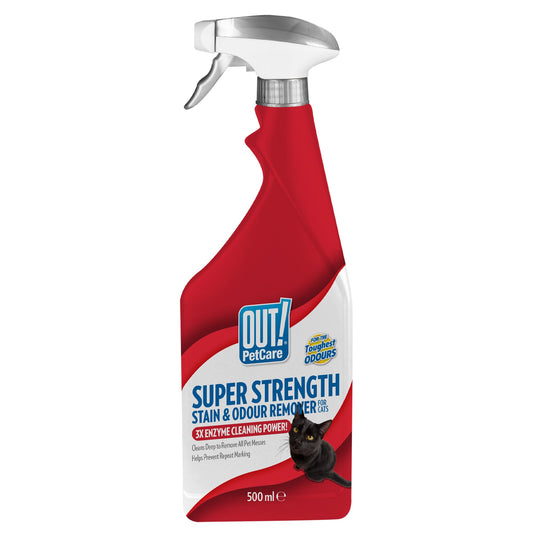 Mājdzīvnieku traipu un smaku noņēmējs OUT! Superstarker - 3X enzīmisks probakteriju tīrīšanas līdzeklis 500 ml