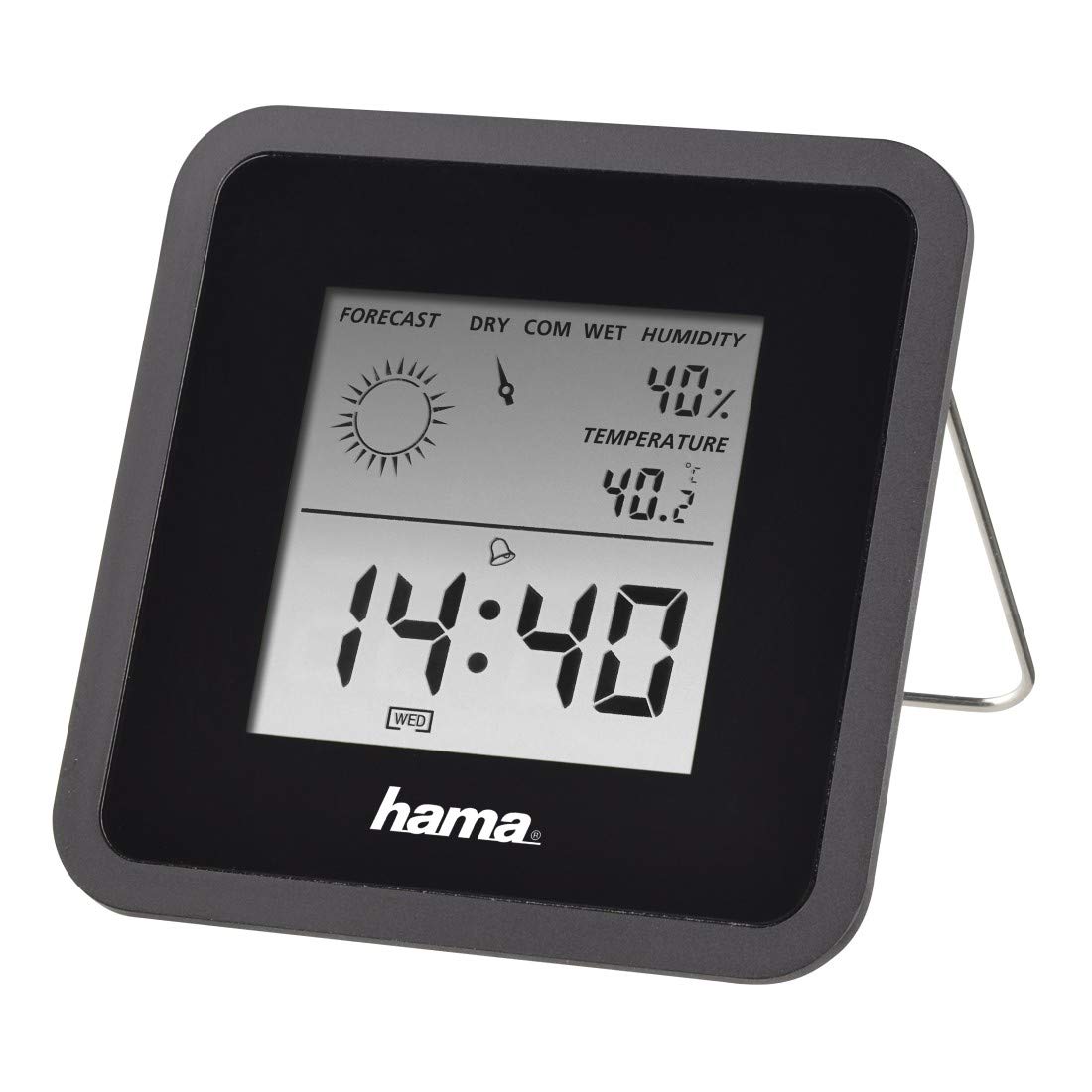 Hama digitālā laikapstākļu stacija, telpas termometrs un higrometrs, temperatūras, mitruma, laika un telpas gaisa digitāls displejs, Melna