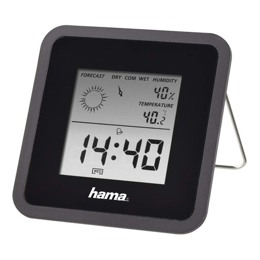 Hama digitālā laikapstākļu stacija, telpas termometrs un higrometrs, temperatūras, mitruma, laika un telpas gaisa digitāls displejs, Melna