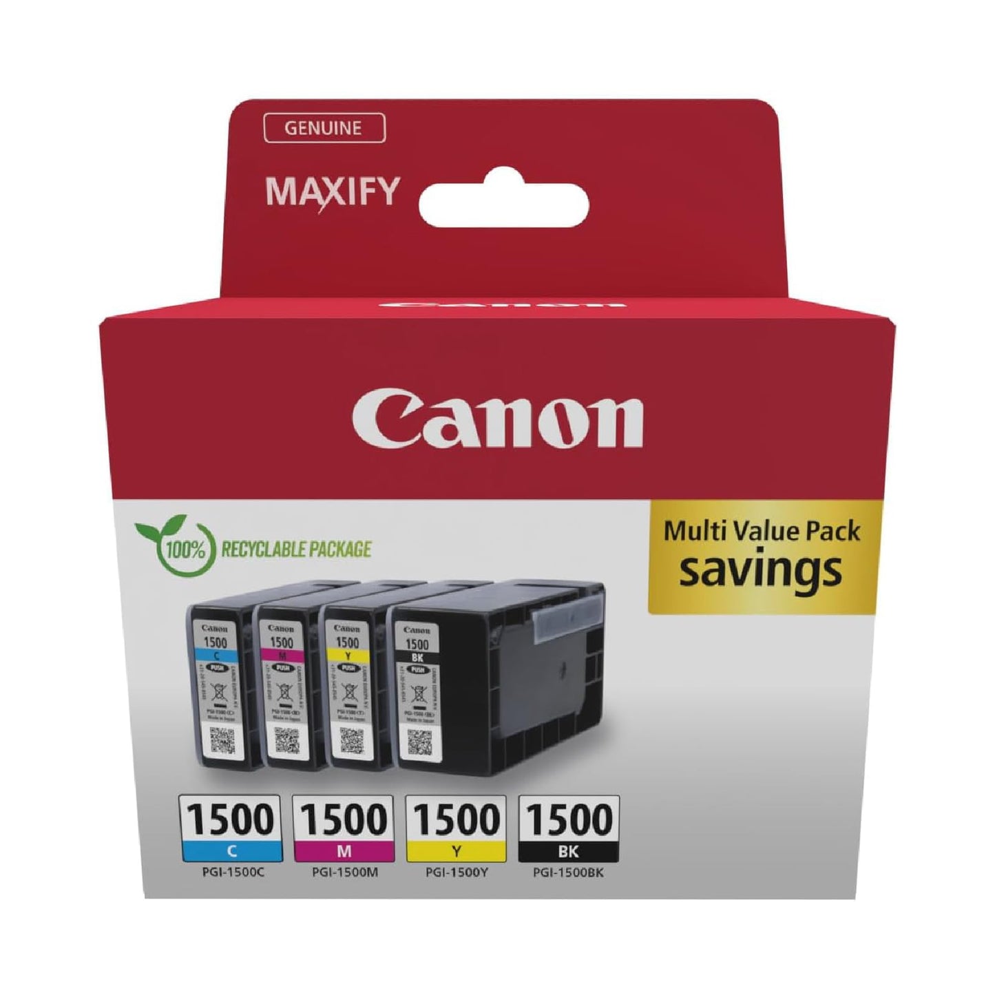 Canon PGI-1500 Ink Cartridges - Original 4-pack (Black, Cyan, Magenta, Yellow) for Canon Maxify Printers