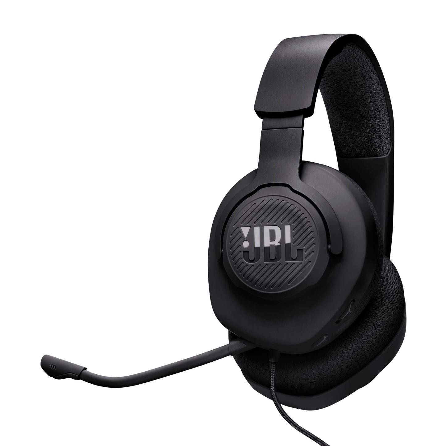 Spēļu austiņas JBL Quantum 100M2 ar vadu, virs auss novietojamas, JBL QuantumSOUND Signature, 3,5-mm audio savienojums, saderība ar vairākām platformām un noņemams mikrofons ar izslēgšanas funkciju, melnas