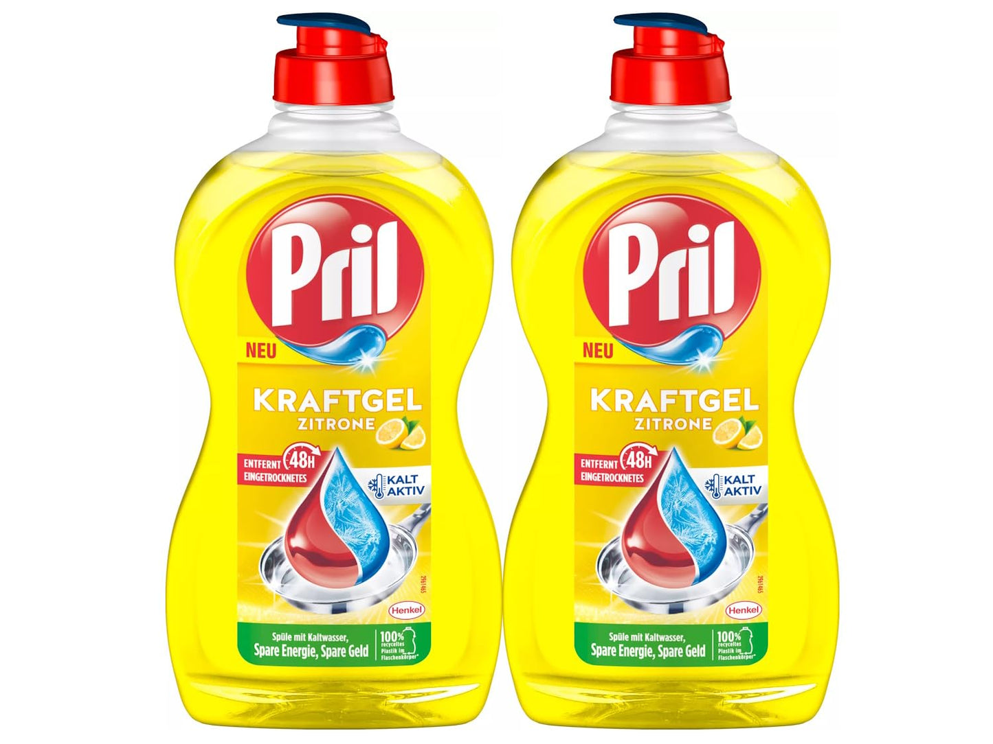 PRIL Kraft Gel Zitrone, trauku mazgāšanas līdzeklis ar citronu, 2x 450 ml